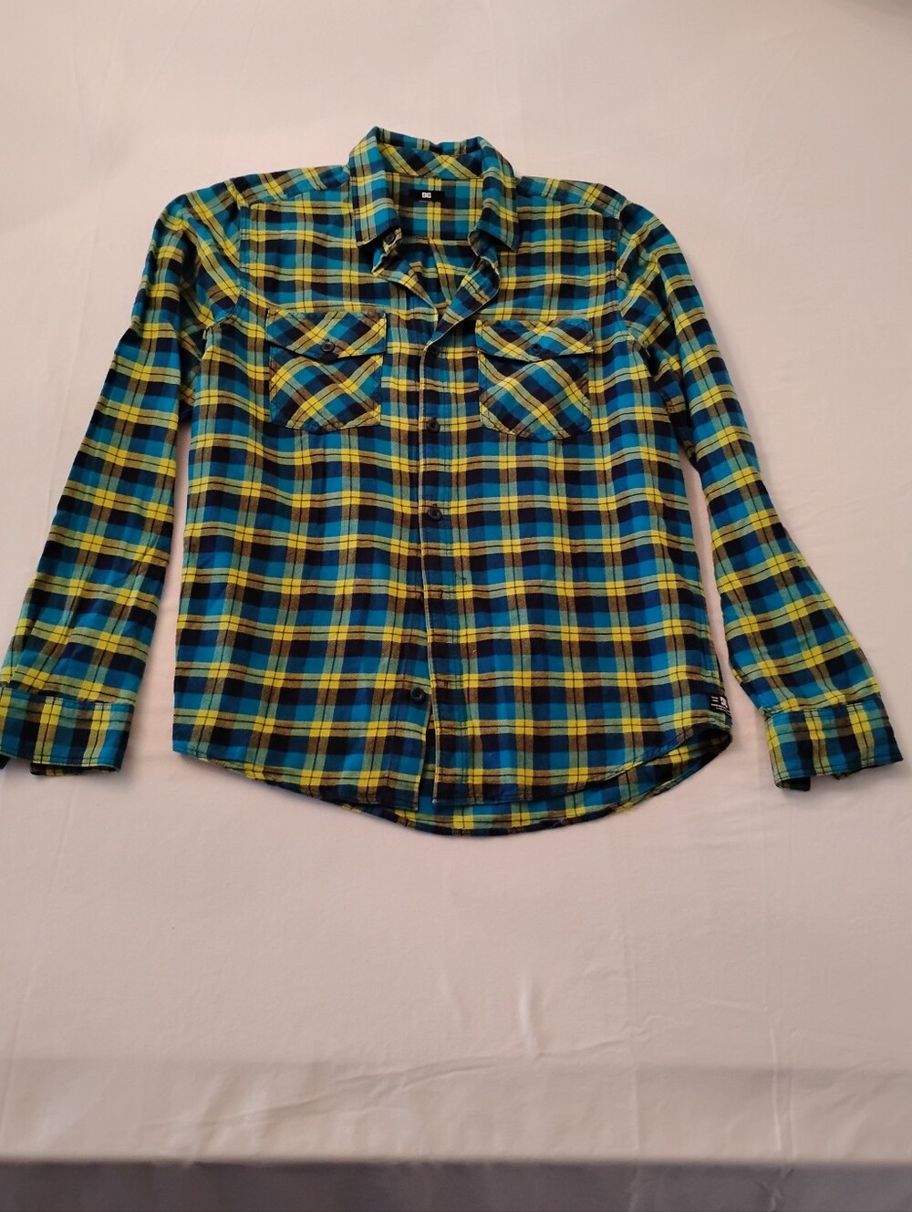 DC Blue and Yellow Plaid Button-Up Kids Shirt